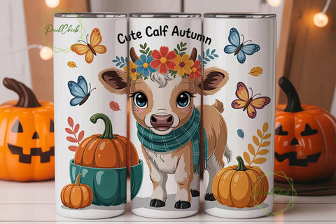 Cute Fall Calf 20oz Tumbler Wrap Sublimation PixelChick 