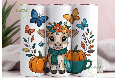 Cute Fall Calf 20oz Tumbler Wrap Sublimation PixelChick 