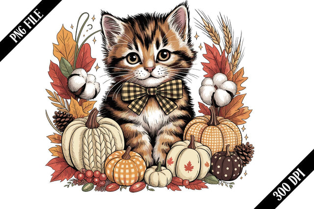 Cute Fall Cat Autumn Kitten PNG Designs SVG shah alam 