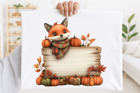 Cute Fall Fox Pumpkin Wood Sign Clipart Sublimation SVGArt 