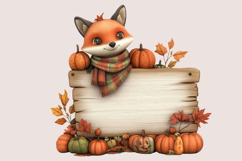 Cute Fall Fox Pumpkin Wood Sign Clipart Sublimation SVGArt 