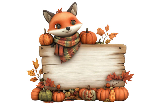 Cute Fall Fox Pumpkin Wood Sign Clipart Sublimation SVGArt 