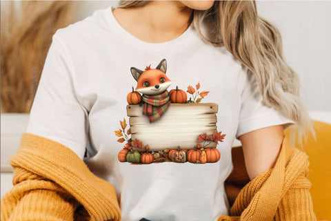 Cute Fall Fox Pumpkin Wood Sign Clipart Sublimation SVGArt 