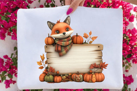 Cute Fall Fox Pumpkin Wood Sign Clipart Sublimation SVGArt 