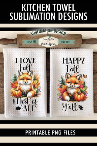 Cute Fall Foxes | Autumn Kitchen Towel Sublimation Designs Sublimation Ewe-N-Me Designs 