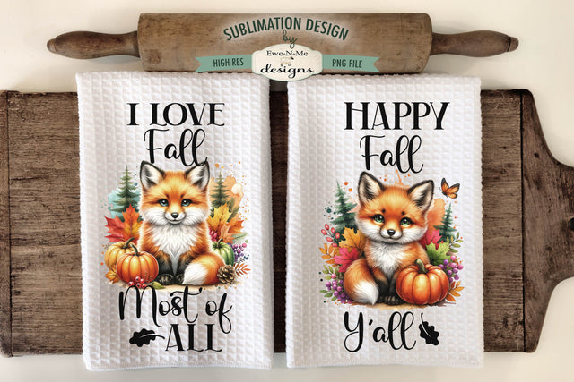 Cute Fall Foxes | Autumn Kitchen Towel Sublimation Designs Sublimation Ewe-N-Me Designs 