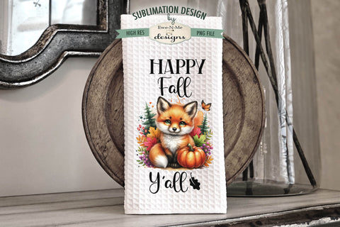 Cute Fall Foxes | Autumn Kitchen Towel Sublimation Designs Sublimation Ewe-N-Me Designs 