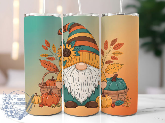 Cute Fall Gnome Autumn Leaves Tumbler, Autumn Gnome Wrap, 20oz Sublimation, Cute Gnome Mug, Fall Tumbler Design, Thanksgiving Gnome Cup, Autumn Leaves Tumbler Sublimation ToriDesigns 