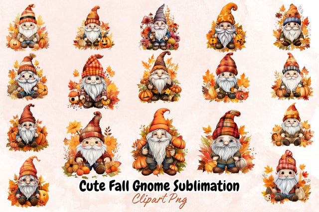 Cute Fall Gnome Sublimation Clipart Bundle Sublimation Designangry 