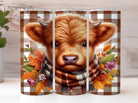 Cute Fall Highland Cow 20 oz Skinny Tumbler Sublimation Design, Straight & Tapered Tumbler Png, Highland Cow Tumbler Png, Digital Download PNG Sublimation Lara' s Designs 