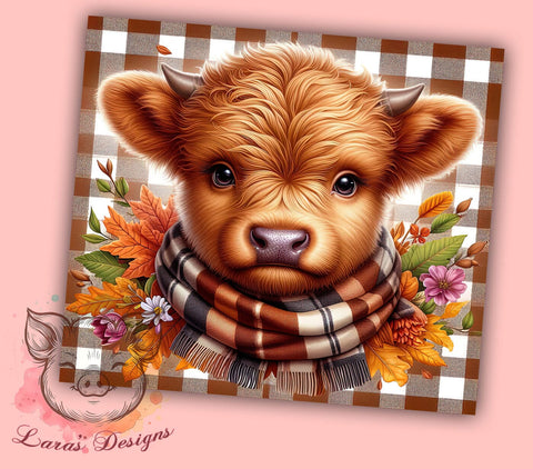 Cute Fall Highland Cow 20 oz Skinny Tumbler Sublimation Design, Straight & Tapered Tumbler Png, Highland Cow Tumbler Png, Digital Download PNG Sublimation Lara' s Designs 