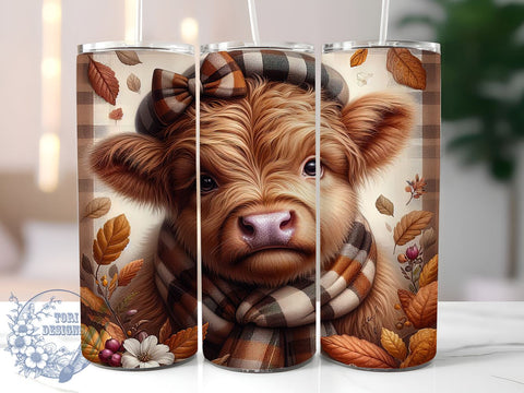 Cute Fall Highland Cow 20oz Skinny Tumbler PNG, Highland Cow Tumbler Sublimation Wrap, Straight & Tapered Tumbler Wrap, Instant Digital Download Sublimation ToriDesigns 