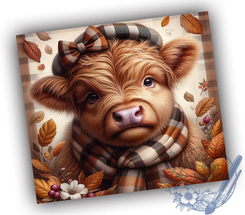 Cute Fall Highland Cow 20oz Skinny Tumbler PNG, Highland Cow Tumbler Sublimation Wrap, Straight & Tapered Tumbler Wrap, Instant Digital Download Sublimation ToriDesigns 
