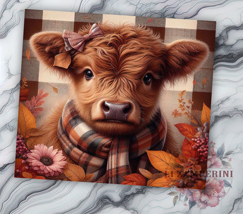 Cute Fall Highland Cow 20oz Tumbler Wrap PNG, Highland Cow Tumbler PNG Sublimation Design, Straight & Tapered Tumbler Wrap, Instant Digital Download Sublimation Li Zamperini 