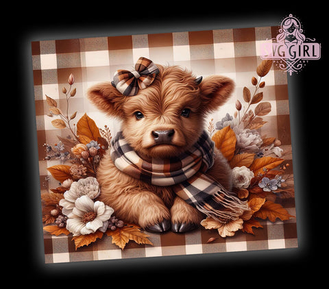 Cute Fall Highland Cow 20oz Tumbler Wrap Sublimation Design, Straight Tapered Tumbler Wrap, Highland Cow Tumbler Png, Instant Digital Download Sublimation SvggirlplusArt 