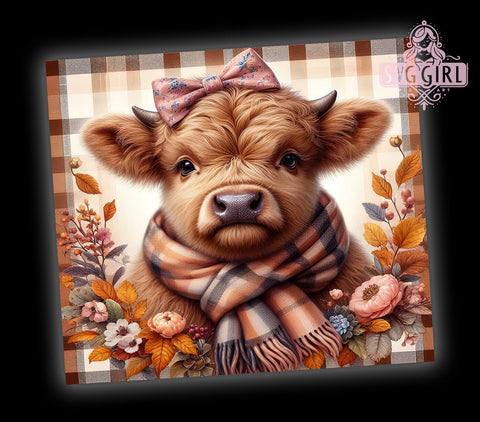 Cute Fall Highland Cow 20oz Tumbler Wrap Sublimation Design, Straight Tapered Tumbler Wrap, Highland Cow Tumbler Png, Instant Digital Download Sublimation SvggirlplusArt 