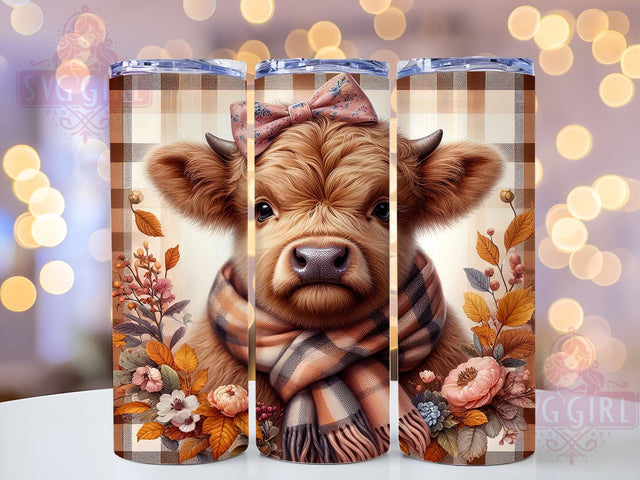 Cute Fall Highland Cow 20oz Tumbler Wrap Sublimation Design, Straight Tapered Tumbler Wrap, Highland Cow Tumbler Png, Instant Digital Download Sublimation SvggirlplusArt 