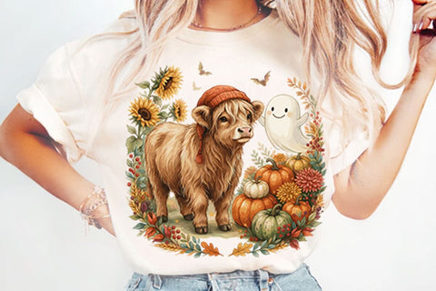 Cute fall highland cow ghost Spooky Season PNG Designs Sublimation shah alam 