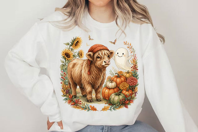 Cute fall highland cow ghost Spooky Season PNG Designs Sublimation shah alam 