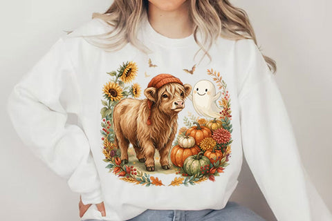 Cute fall highland cow ghost Spooky Season PNG Designs Sublimation shah alam 