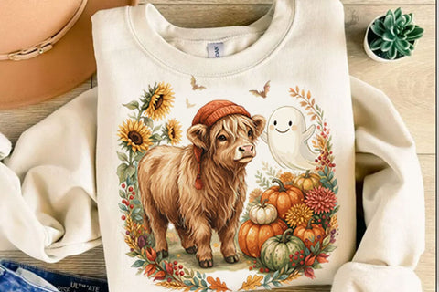 Cute fall highland cow ghost Spooky Season PNG Designs Sublimation shah alam 