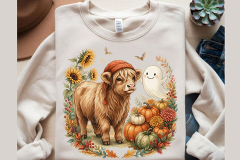 Cute fall highland cow ghost Spooky Season PNG Designs Sublimation shah alam 