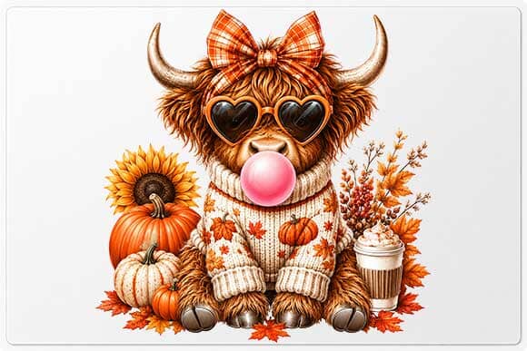 Cute Fall Highland Cow PNG Digital Download SVG BillahCrafts 