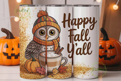 Cute Fall Owl Latte 20oz Tumbler Wrap Sublimation PixelChick 
