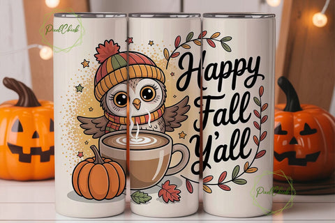 Cute Fall Owl Latte 20oz Tumbler Wrap Sublimation PixelChick 