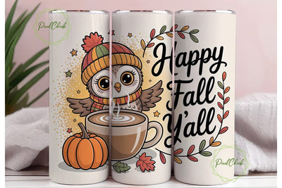 Cute Fall Owl Latte 20oz Tumbler Wrap Sublimation PixelChick 