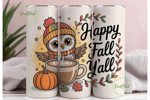 Cute Fall Owl Latte 20oz Tumbler Wrap Sublimation PixelChick 