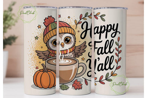 Cute Fall Owl Latte 20oz Tumbler Wrap Sublimation PixelChick 