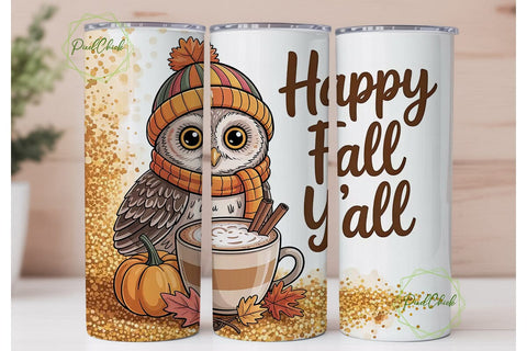 Cute Fall Owl Latte 20oz Tumbler Wrap Sublimation PixelChick 
