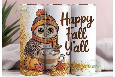 Cute Fall Owl Latte 20oz Tumbler Wrap Sublimation PixelChick 