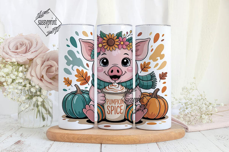 Cute Fall Piglet 20oz Tumbler Wrap Sublimation sassyprint 