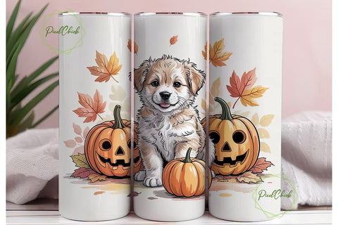 Cute Fall Puppy 20oz Tumbler Wrap Sublimation PixelChick 
