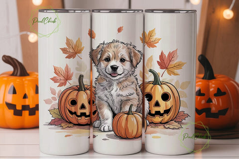 Cute Fall Puppy 20oz Tumbler Wrap Sublimation PixelChick 