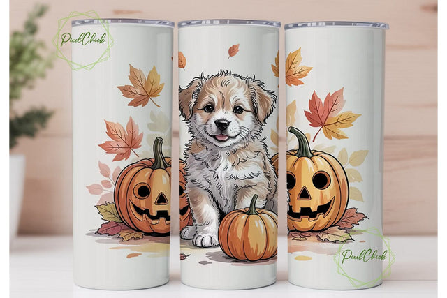 Cute Fall Puppy 20oz Tumbler Wrap Sublimation PixelChick 