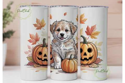 Cute Fall Puppy 20oz Tumbler Wrap Sublimation PixelChick 