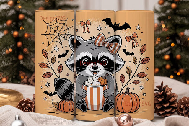 Cute Fall Raccoon 20oz Tumbler Wrap Sublimation DesignSVG 