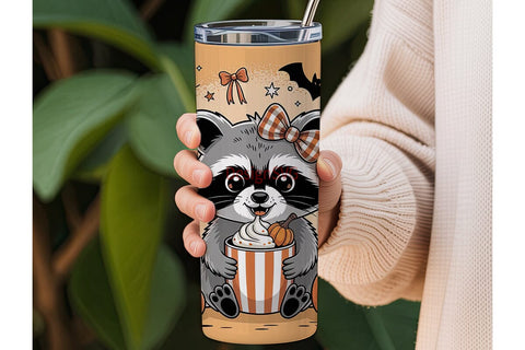 Cute Fall Raccoon 20oz Tumbler Wrap Sublimation DesignSVG 