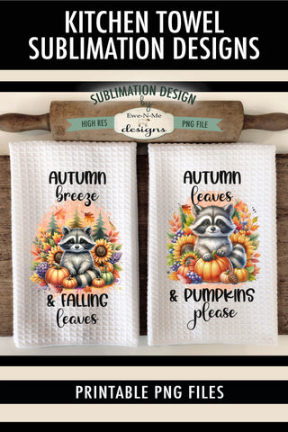 Cute Fall Raccoons | Autumn Kitchen Towel Sublimation Design Sublimation Ewe-N-Me Designs 