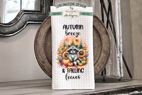 Cute Fall Raccoons | Autumn Kitchen Towel Sublimation Design Sublimation Ewe-N-Me Designs 