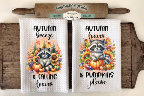 Cute Fall Raccoons | Autumn Kitchen Towel Sublimation Design Sublimation Ewe-N-Me Designs 
