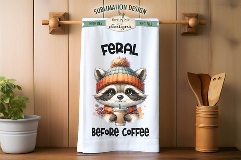 Cute Fall Raccoons with Iced Coffee Kitchen Towel Sublimation PNG Sublimation Ewe-N-Me Designs 