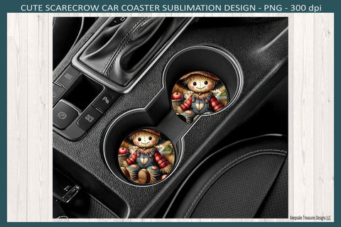 Cute Fall Scarecrow 20oz Straight Tumbler Wrap and Matching Car Coasters, Sublimation Png Printable Sublimation Keepsake Treasures Designs LLC. 