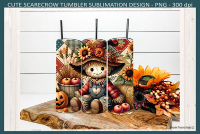 Cute Fall Scarecrow 20oz Straight Tumbler Wrap and Matching Car Coasters, Sublimation Png Printable Sublimation Keepsake Treasures Designs LLC. 