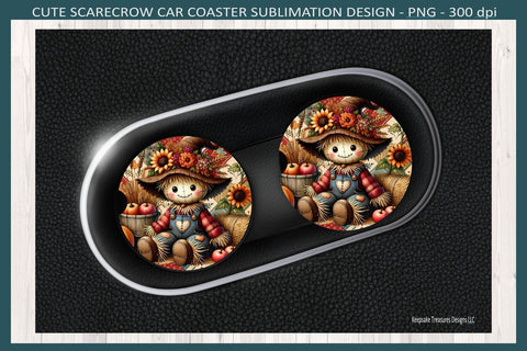 Cute Fall Scarecrow 20oz Straight Tumbler Wrap and Matching Car Coasters, Sublimation Png Printable Sublimation Keepsake Treasures Designs LLC. 