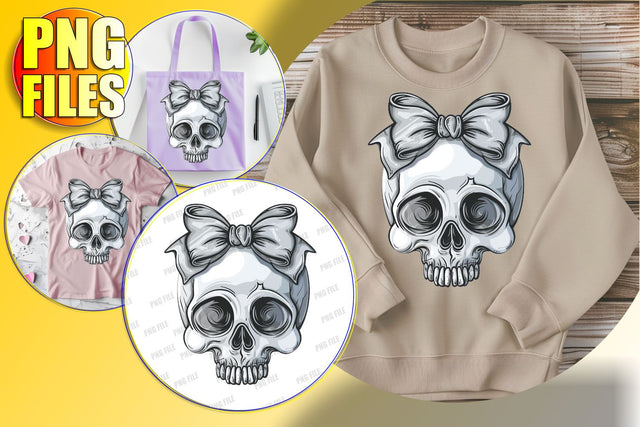 Cute Fall Skull Design with Bow for Sublimation - PNG Sublimation afrosvg 