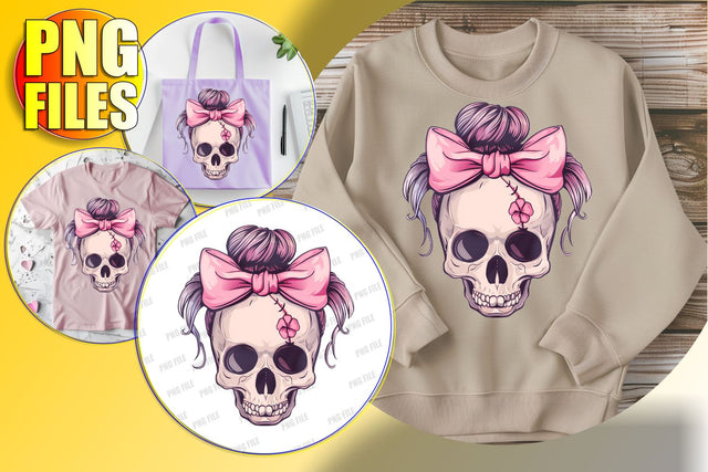 Cute Fall Skull with Bow Clipart for Sublimation - Autumn Sublimation afrosvg 